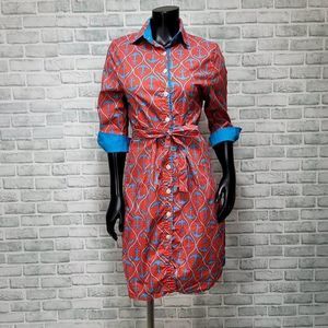 Haley and the Hound Womens 8 Coral Anchor Madeline Button Front Shirt Dress Belt